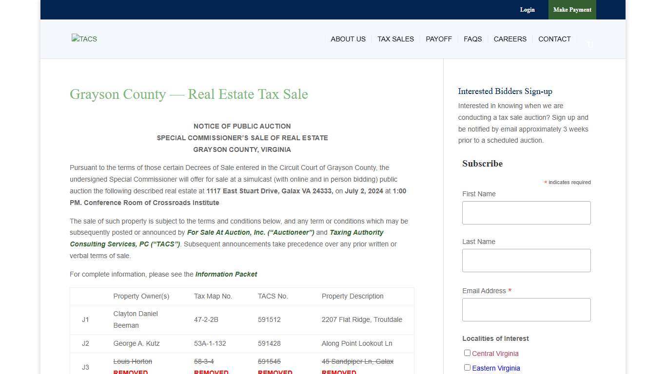 Grayson County — Real Estate Tax Sale - TACS