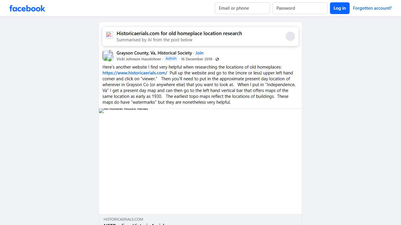 Grayson County, Va, Historical Society | Here's another website I find very helpful when researching the locations of old homeplaces: https://www.historicaerials.com/ Pull up the website a... | Facebook